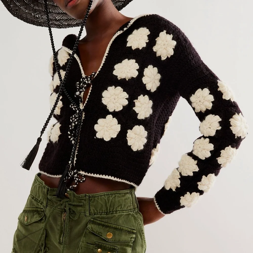 Free People Tach Dana Crochet Knit Cardi - Picture 1 of 9